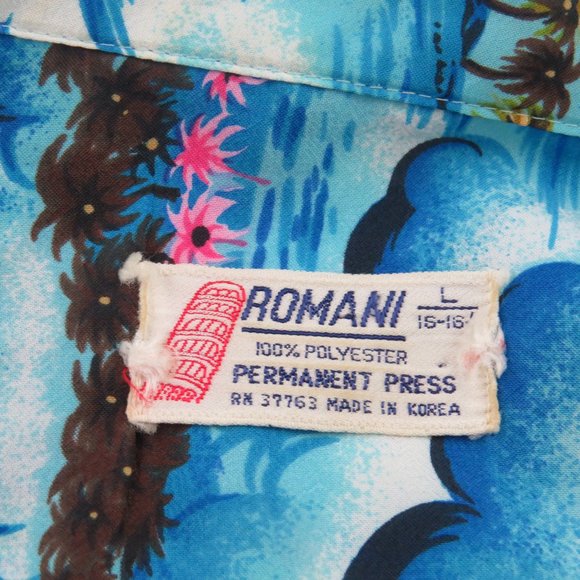 Vintage Hawaiian Aloha Shirt - Ocean Pattern with Neon Palm Trees - Men's Large - Picture 10 of 10